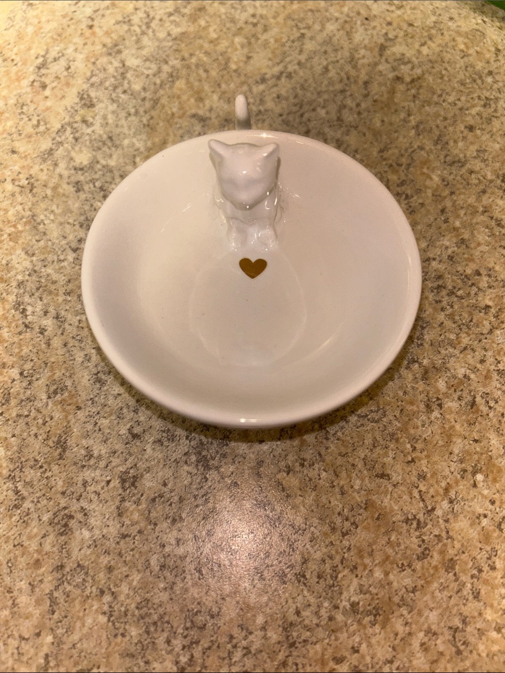 White Ceramic Fox Ring Dish with Gold Heart